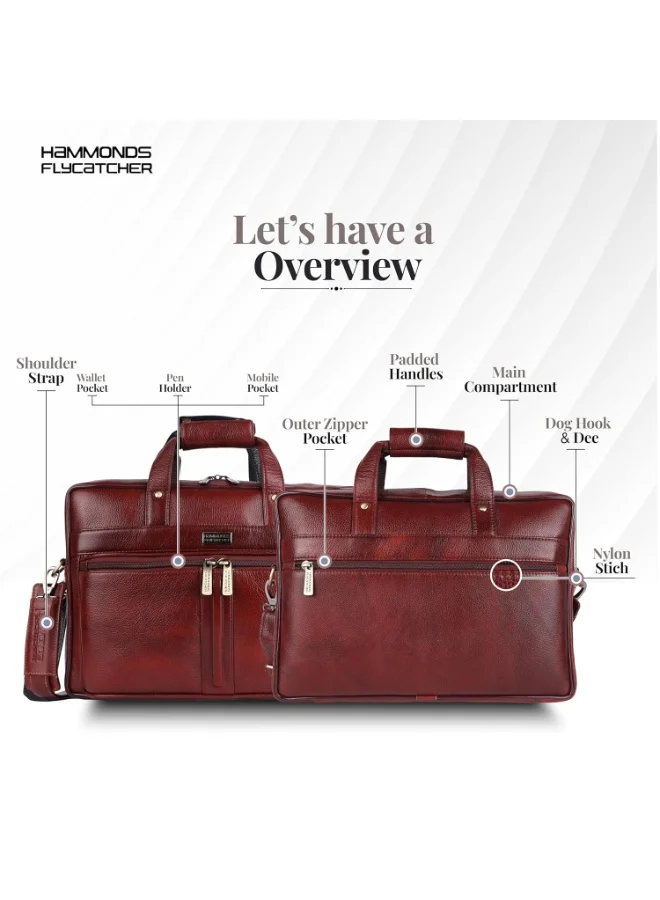 Hammonds Flycatcher  Genuine Leather Laptop Bag Premium Office Bag with Adjustable Strap and Multiple Compartments-LB102 BRN  | Best Price UAE